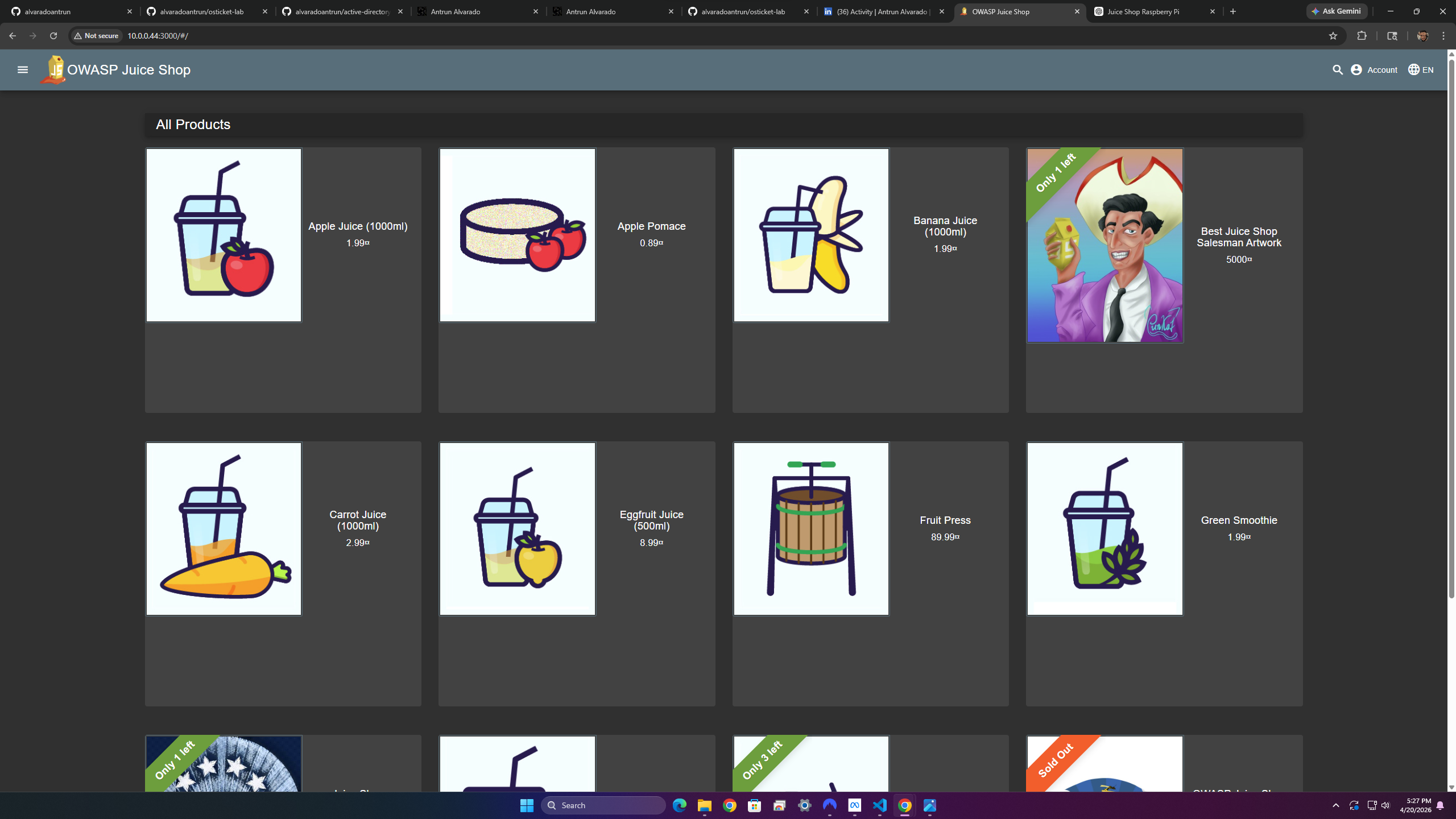 Juice Shop in browser